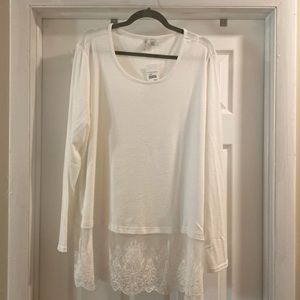 Lane Bryant White Waffle Top with Lace Hem New With Tags Size 18/20